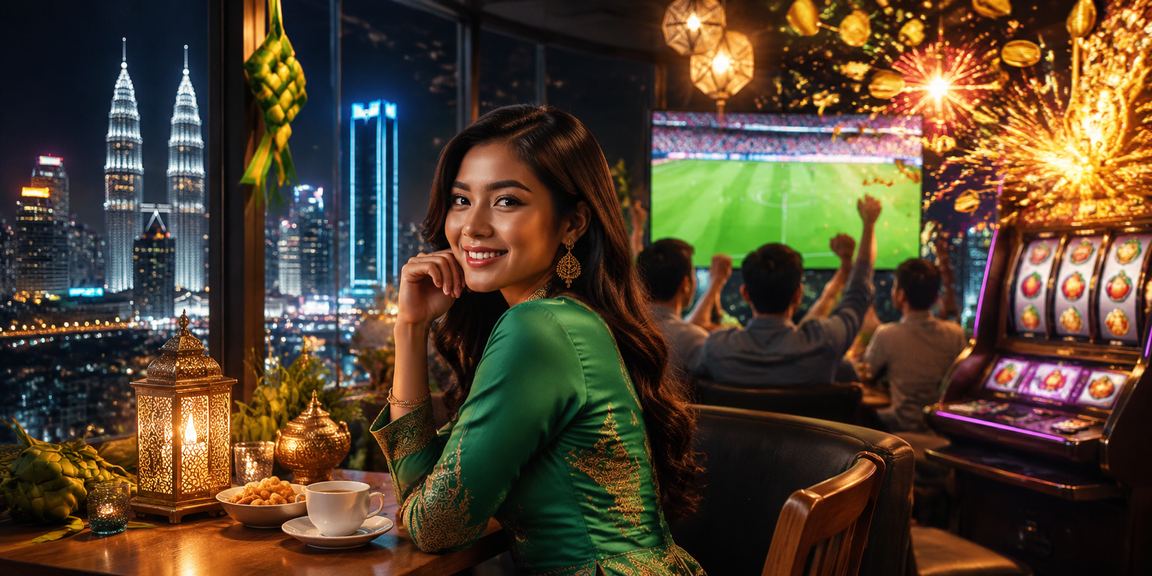 Suasana Hari Raya di Kuala Lumpur dengan pemain menikmati pertaruhan bola sepak dan jackpot dalam talian